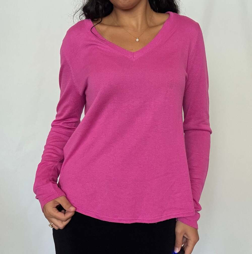 Lauren Ralph Lauren Fuchsia Pink V Neck Lightweight Sweater Size L